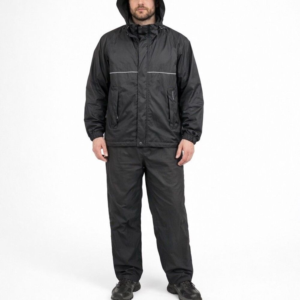 SKIN360 Men’s Rain Suit Set Jacket Pants Hooded Windbreaker Black Size L